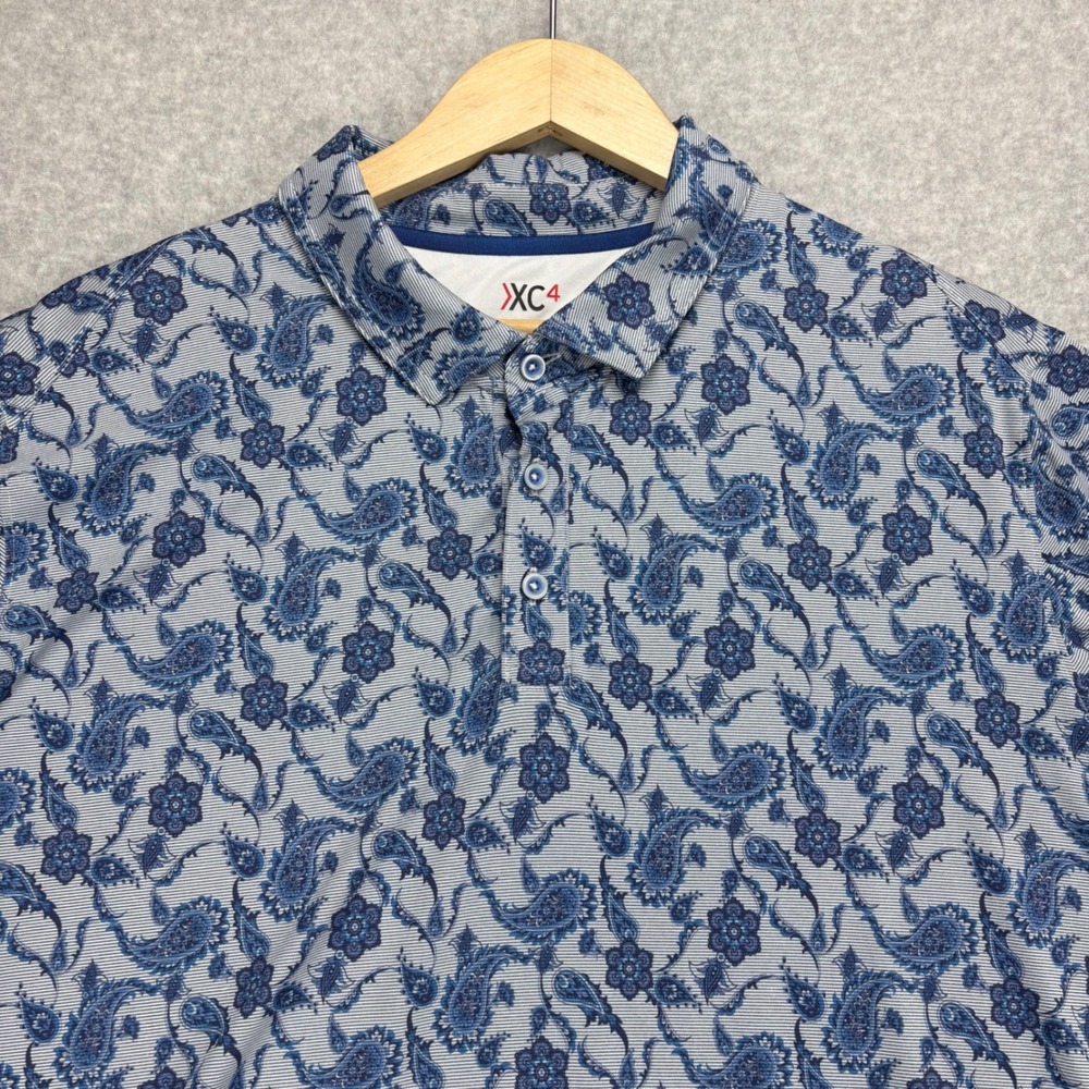 Johnston & Murphy Polo Shirt Mens XXL Blue Paisley‎ XC4 Performance Golf Stretch